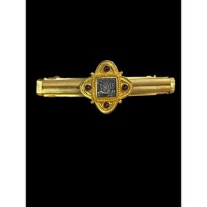 Vintage Linda Levinson Gold Tone Barette Garnet Cobochons artisan hair clip